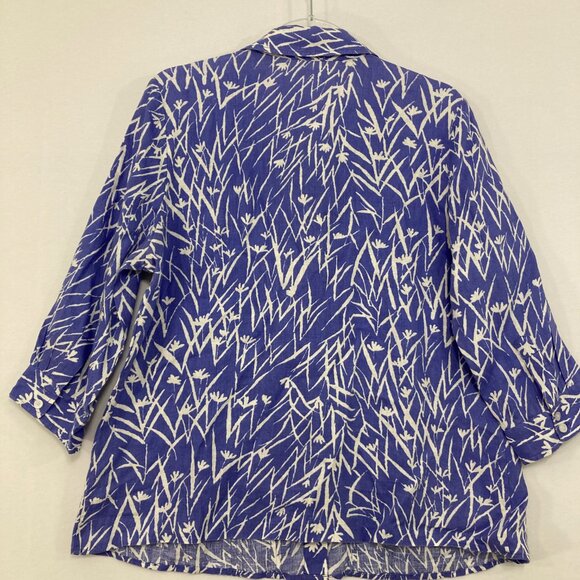 Liz Claiborne size Large Purple White Abstract 100% Linen 3/4 Sleeve Button Down - Picture 10 of 11